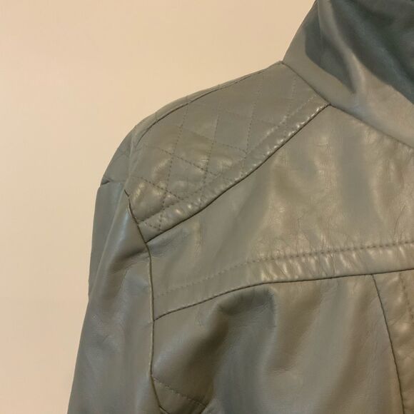 George Faux Leather Sage Green Moto Jacket L 12-14 - Picture 5 of 13